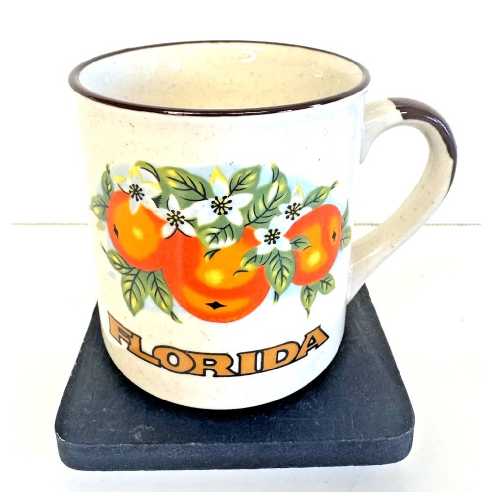 Florida ORANGES Fruit Speckled Stoneware Mug Vintage Cottage Grandma Core 10 oz.